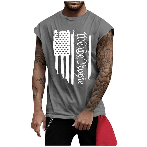 Men's Independence Day Printed Tank Top - Slim Fit, Sleeveless Summer Vest - Quick-Dry Fabric for Patriotic Events, Gym Sessions, or Beach Outings,Gray L