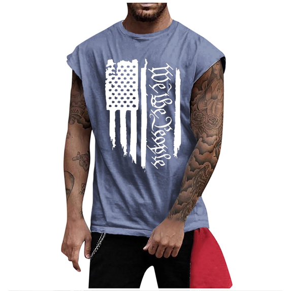 Men's Independence Day Printed Tank Top - Slim Fit, Sleeveless Summer Vest - Quick-Dry Fabric for Patriotic Events, Gym Sessions, or Beach Outings,Navy L