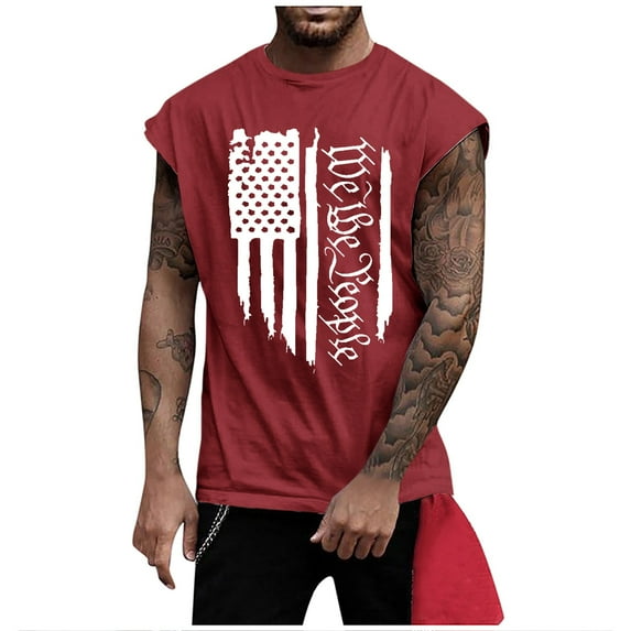 Men's Independence Day Printed Tank Top - Slim Fit, Sleeveless Summer Vest - Quick-Dry Fabric for Patriotic Events, Gym Sessions, or Beach Outings,Red XL