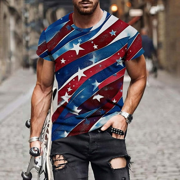Men's Independence Day Shirts Big And Tall Under $10 Free Shipping Print Fallow Round Neck T-shirt Casual Fashion Short Sleeve