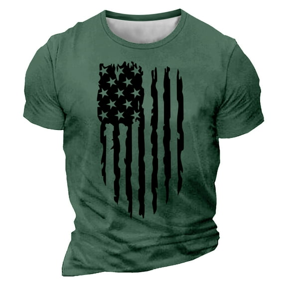 Men's Independence Day T-Shirt Trendy USA Flag Retro Pullover Top Soft Lightweight Short Sleeve Round Neck Casual Shirt Army Green XXXL