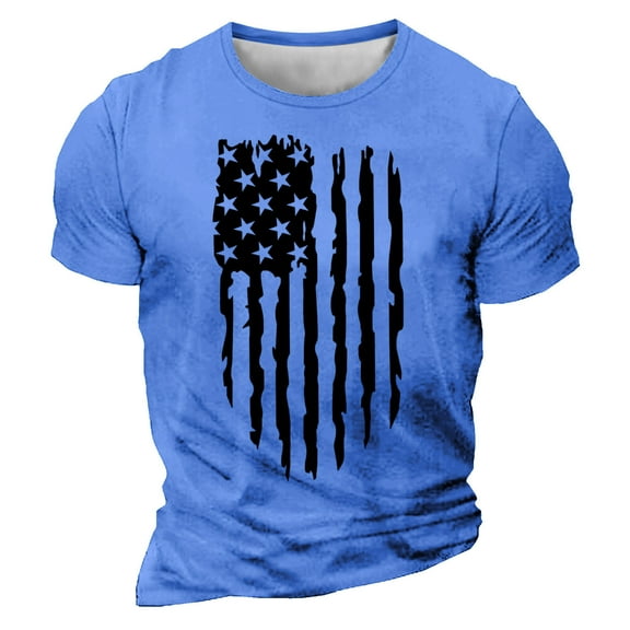 Men's Independence Day T-Shirt Trendy USA Flag Retro Pullover Top Soft Lightweight Short Sleeve Round Neck Casual Shirt Blue L
