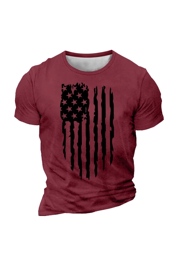 Men's Independence Day T-Shirt Trendy USA Flag Retro Pullover Top Soft Lightweight Short Sleeve Round Neck Casual Shirt Wine XXXXXL