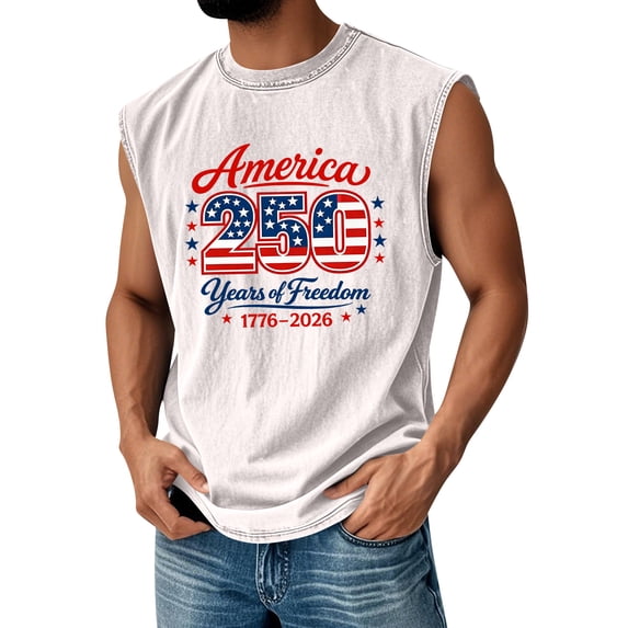 Men's Independence Day Tank Tops Usa Sleeveless Flag Graphic Tanks Casual Crewneck Tops 250 Years Anniversary Tops