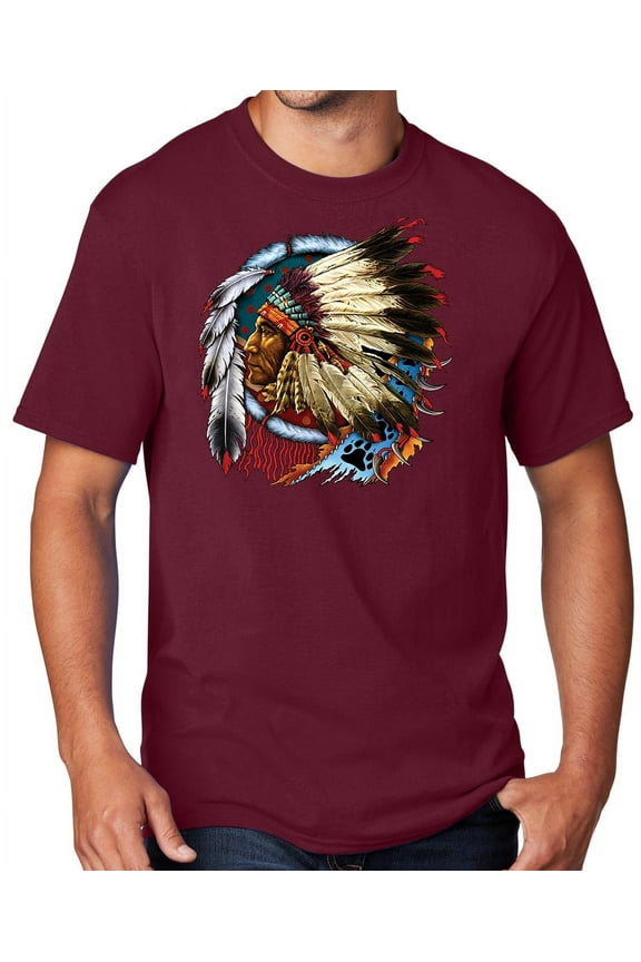 Men's Indian Chief Dreamcatcher Biker T-shirt, 3XL Cardinal Red
