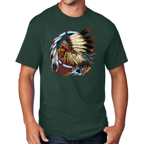 Men's Indian Chief Dreamcatcher Biker T-shirt, 3XL Dark Green