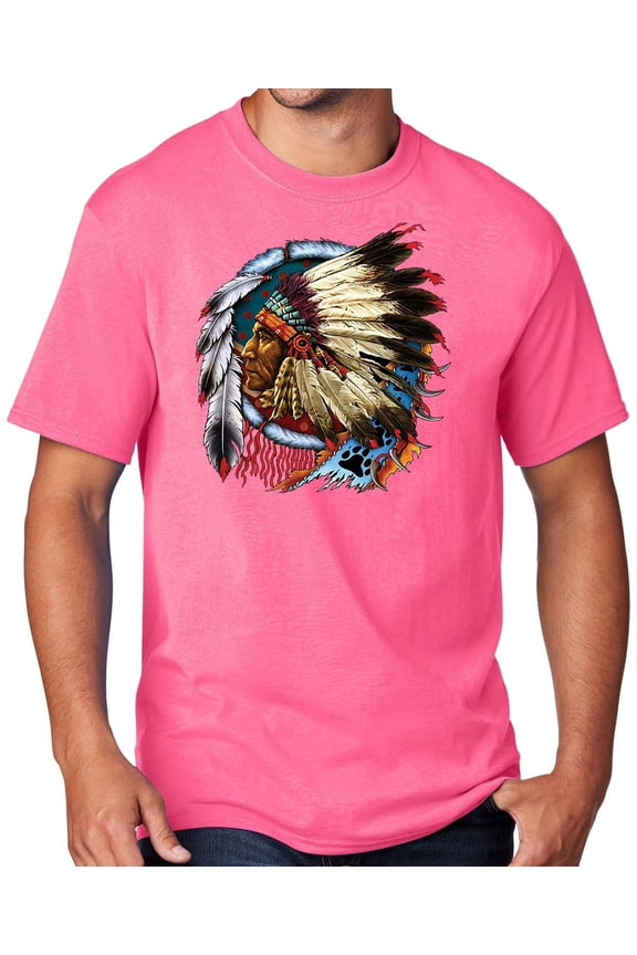 Men's Indian Chief Dreamcatcher Biker T-shirt, 3XL Neon Pink