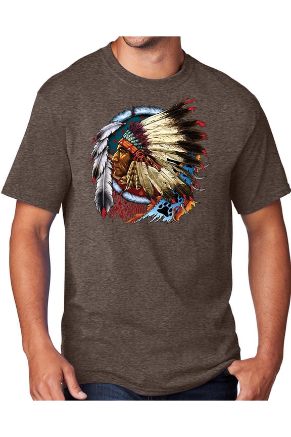 Men's Indian Chief Dreamcatcher Biker T-shirt, 4XL Heather Dark Chocolate