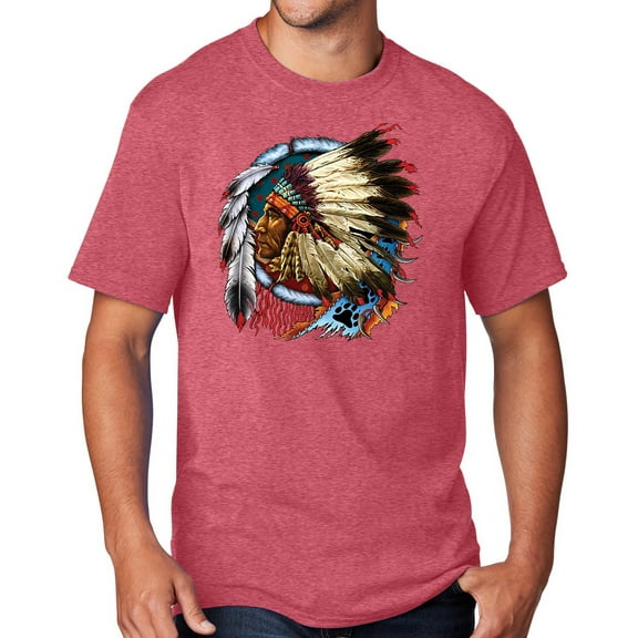 Men's Indian Chief Dreamcatcher Biker T-shirt, Medium Heather Red