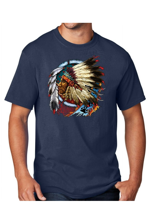 Men's Indian Chief Dreamcatcher Biker T-shirt, Medium Navy Blue