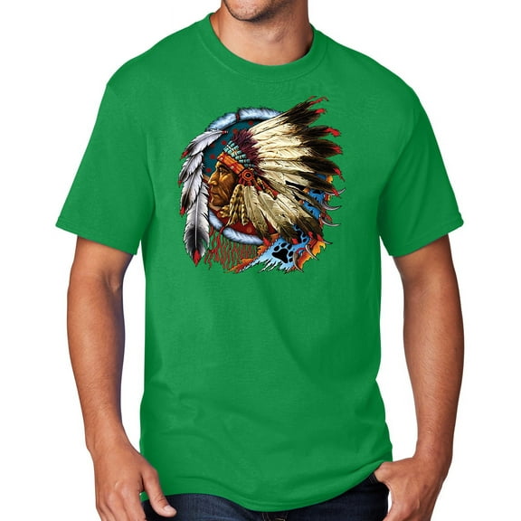 Men's Indian Chief Dreamcatcher Biker T-shirt, Small Clover Green