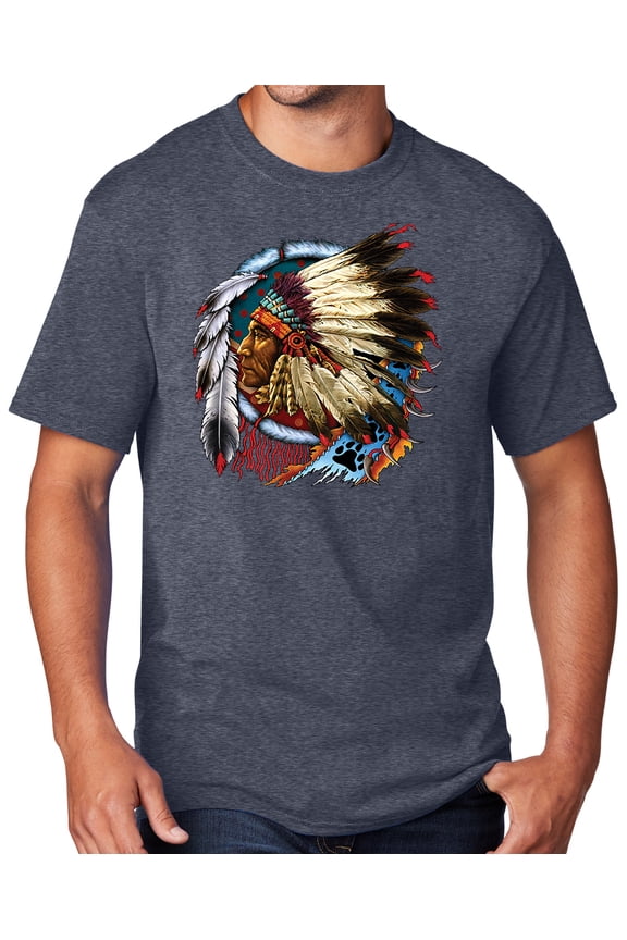 Men's Indian Chief Dreamcatcher Biker T-shirt, Small Heather Navy Blue