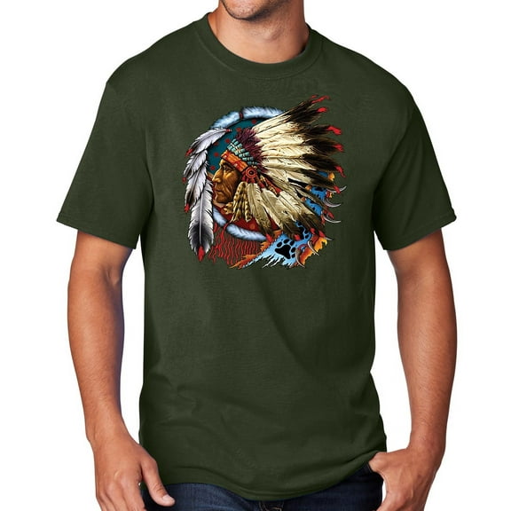 Men's Indian Chief Dreamcatcher Biker T-shirt, Small Olive