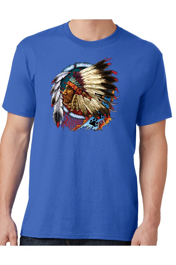 Men's Indian Chief Dreamcatcher Biker T-shirt, Small Royal Blue