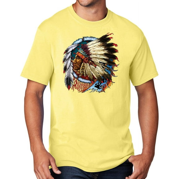Men's Indian Chief Dreamcatcher Biker T-shirt, Small Yellow