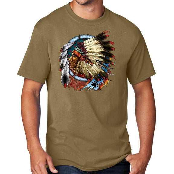 Men's Indian Chief Dreamcatcher Biker T-shirt, XL Coyote Brown