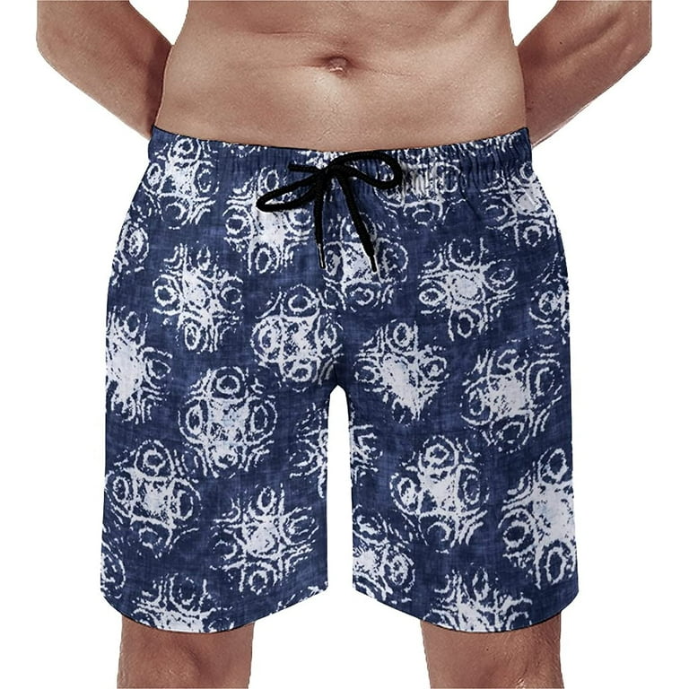 Men's Indigo Blue Tie Dye Pattern Swim Trunks Quick Dry Swim