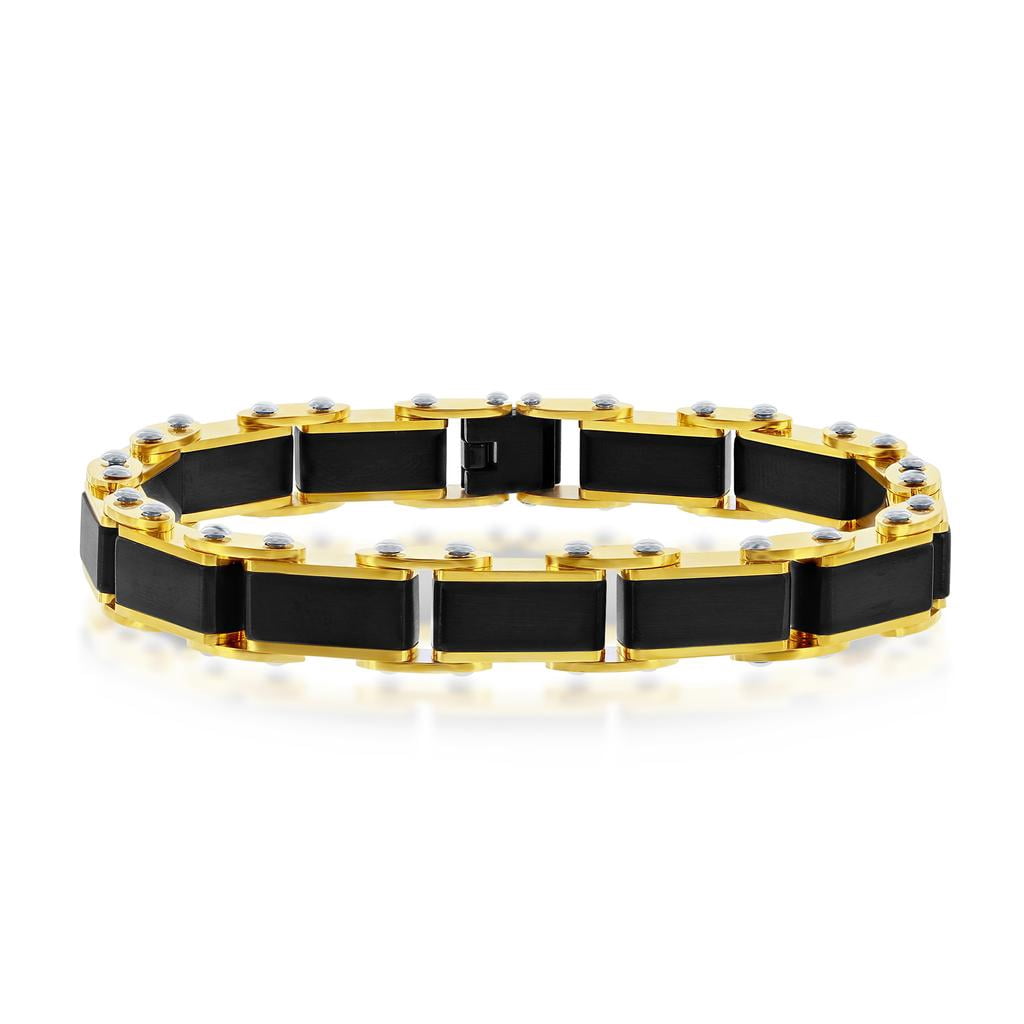 Men’s Industrial Link Bracelet| Black IP & Gold Stainless Steel 8.5” Bracelet | Men’s Jewelry for Father’s Day