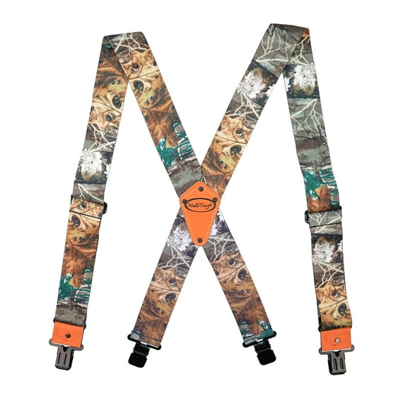 Men's Industrial Strength Suspenders 2 inch Partial Elastic Tradesperson's Camouflage Suspenders