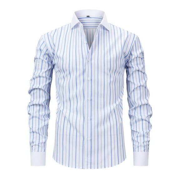 Men's Inner Contrast Shirt Casual Formal Classic Button Down Dress Shirts Long Sleeve Plaid Collar Regular Fit Tops Light Blue XL