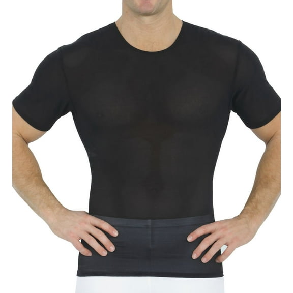 Men's Insta Slim 180TS0001 Power Mesh Compression Short Sleeve Crew T-Shirt (Black L)