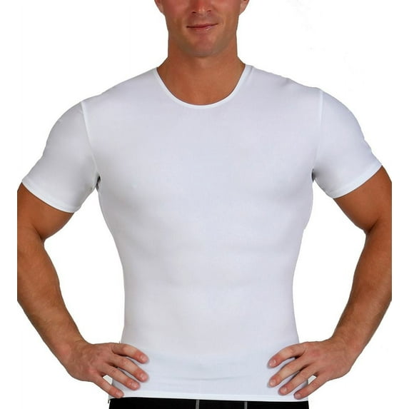 Men's Insta Slim TS00Z1 Compression Crew Neck T-Shirt With Side Zipper (White L)