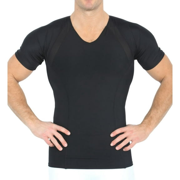 Men's Insta Slim VS2307 Power Mesh V-Neck T-Shirt w/ Back & Side Support (Black M)