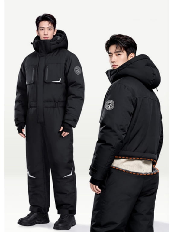 Men’s Insulated Full-Body Suit, Windproof Water Resistant Winter Riding & Freezer Work Coveralls with Reflective Details