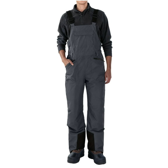 Men's Insulated Ski Bib Snow Pants Waterproof Adjustable Straps Windproof Overalls with Pockets for Outdoor Gray S