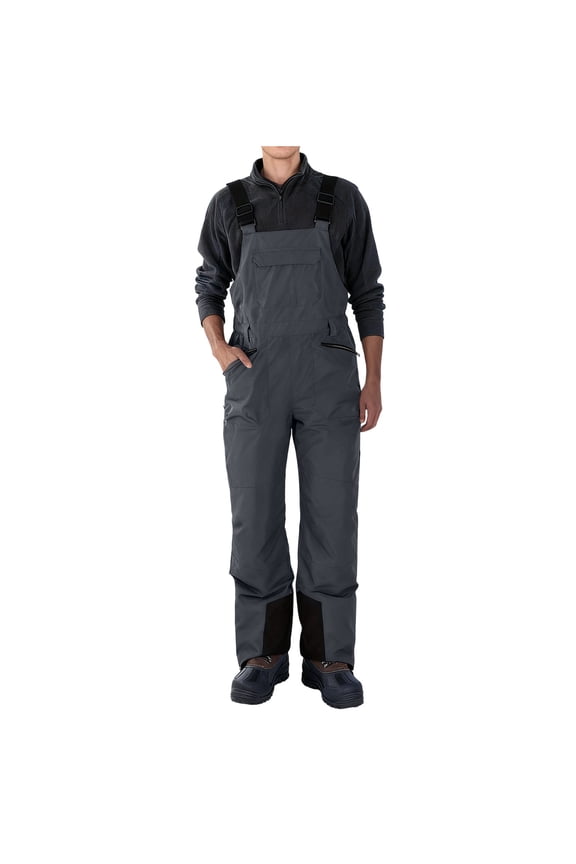 Men's Insulated Ski Bib Snow Pants Waterproof Adjustable Straps Windproof Overalls with Pockets for Outdoor Gray S