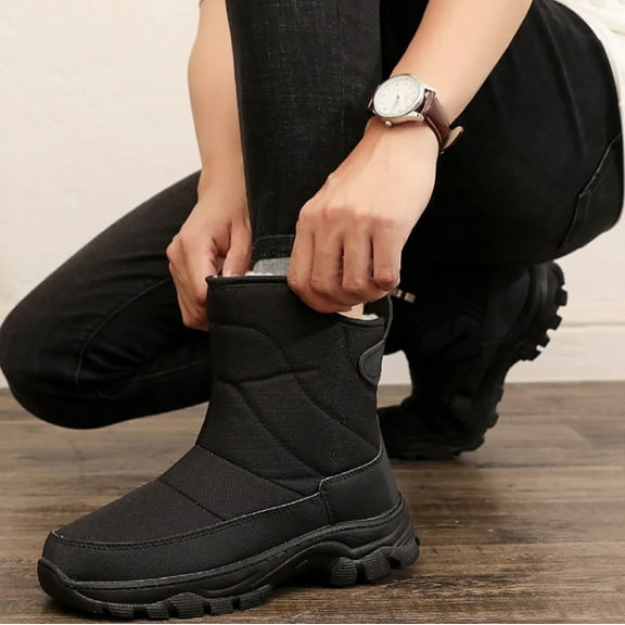 Men‘s Insulated Waterproof Snow Boots-Slip-On with Hook & Loop Closure for Winter