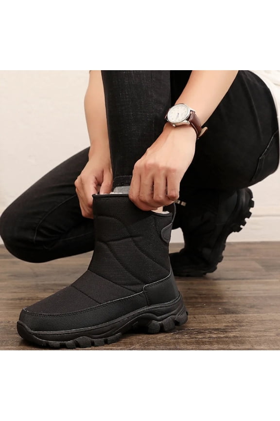 Men‘s Insulated Waterproof Snow Boots-Slip-On with Hook & Loop Closure for Winter