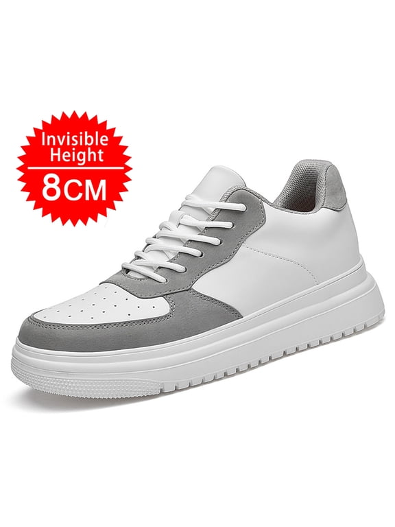 Men's Invisible Height Elevator Sneakers, 4/6/8/10 CM Lift Casual White/Black/Grey Platform Shoes, Breathable Non- Lace-Up Trainers for Everyday Wear
