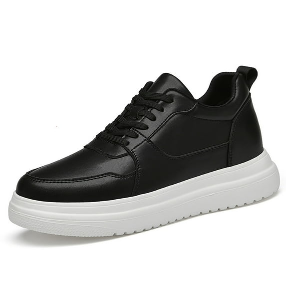 Men's Invisible Height Increasing Leather Sneakers Breathable Elevator Shoes Color: Black Size: 37