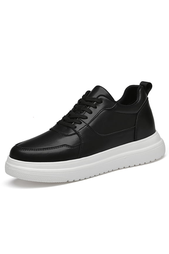 Men's Invisible Height Increasing Leather Sneakers Breathable Elevator Shoes Color: Black Size: 60