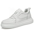 thumbnail image 1 of Men's Invisible Height Increasing Leather Sneakers Breathable Elevator Shoes Color: White Size: 44, 1 of 7