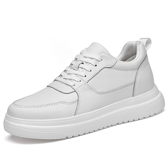 Men's Invisible Height Increasing Leather Sneakers Breathable Elevator Shoes Color: White Size: 46