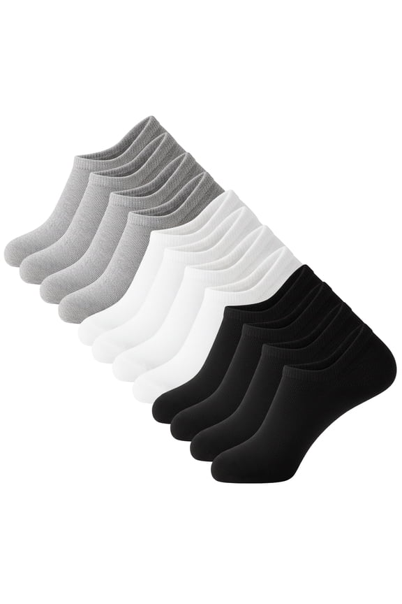 Men’s Invisible No Show Socks 12-Pack– Breathable Cotton Low Cut Socks with Non-Slip Heel Grip, Moisture-Wicking