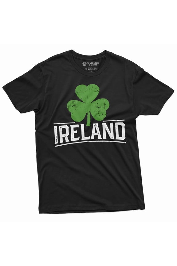 Men's Ireland T-shirt Irish Patriotic holiday shirt Clover shamrock tee Erie St Patricks day Tee (X-Large Black)