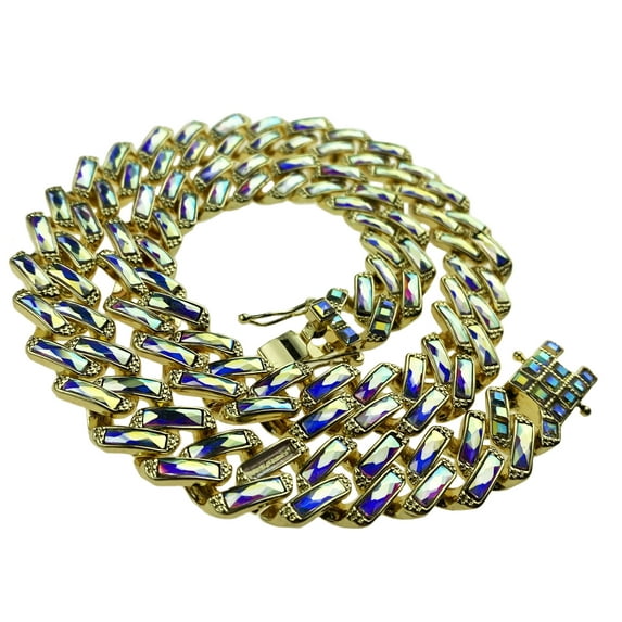 Men's Iridescent Iced Chain Bling Baguettes Hip Hop Necklace 20" inch x 16 mm