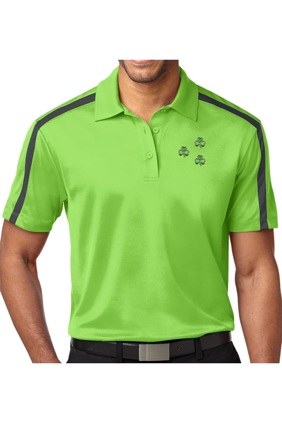 Men's Irish 3 Little Shamrocks ColorBlock Moisture-Wicking Polo Shirt, Small Neon Green