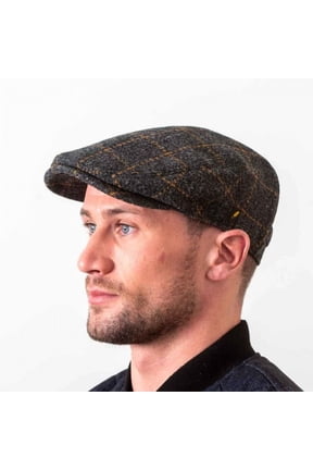 Men’s Irish Donegal Tweed Flat Cap – Authentic Irish Hat Made in Ireland, Charcoal Check