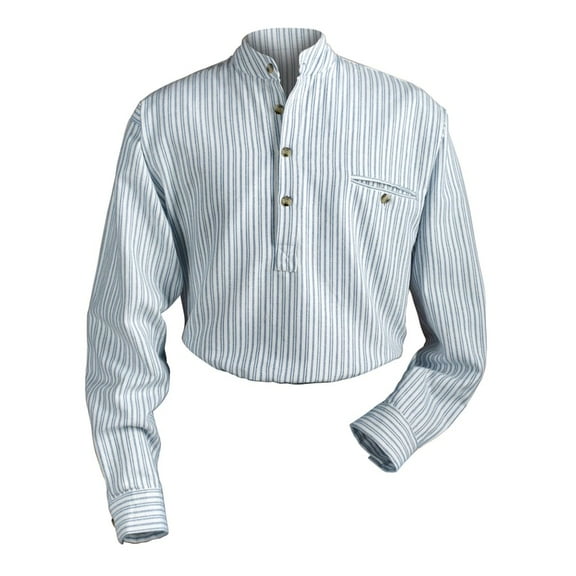 Men's Irish Grandfather Blue and White Stripe Banded Collar Shirt