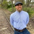thumbnail image 1 of Men's Irish Grandfather Shirt- Long Sleeve, Blue and White Pinstripe, X-Large, 1 of 4