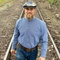 thumbnail image 1 of Men's Irish Grandfather Shirt- Long Sleeve, Dark Blue Pinstripe, Medium, 1 of 3
