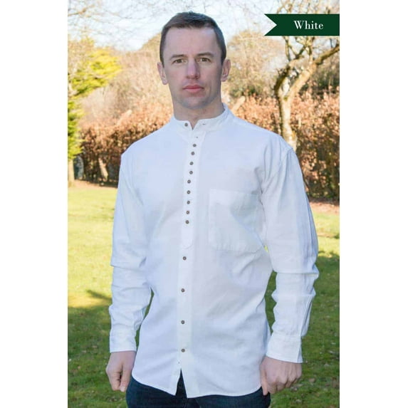 Men's Irish Grandfather Shirt- Long Sleeve, White, XX-Large