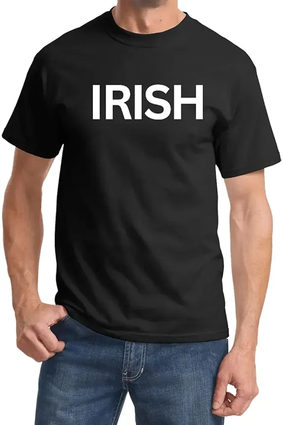 Men's Irish Graphic T-Shirt, Short Sleeve Cotton Crew Neck Tee, Black