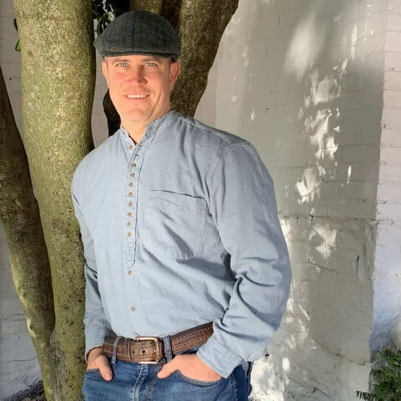 Men's Irish Long Sleeve Button Up Grandfather Shirt - Celtic Clothing, Cloud Blue, Medium