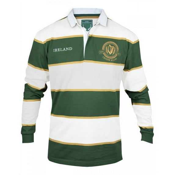 Men's Irish Rugby Jersey- Long Sleeve, Green and White, Medium