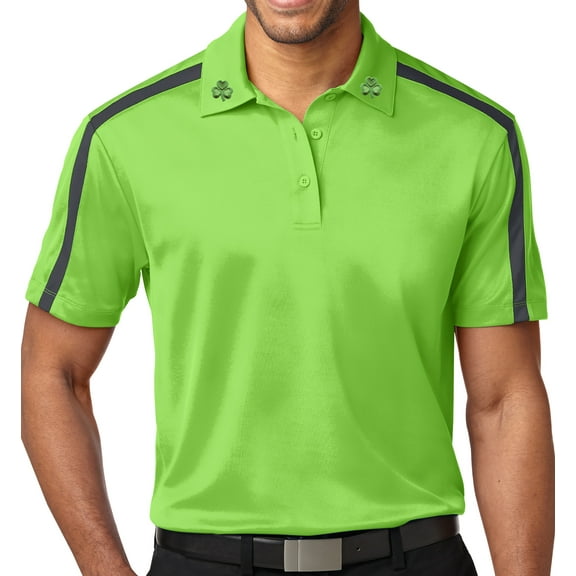 Men's Irish Shamrock Collar ColorBlock Moisture-Wicking Polo Shirt, Extra Small Neon Green